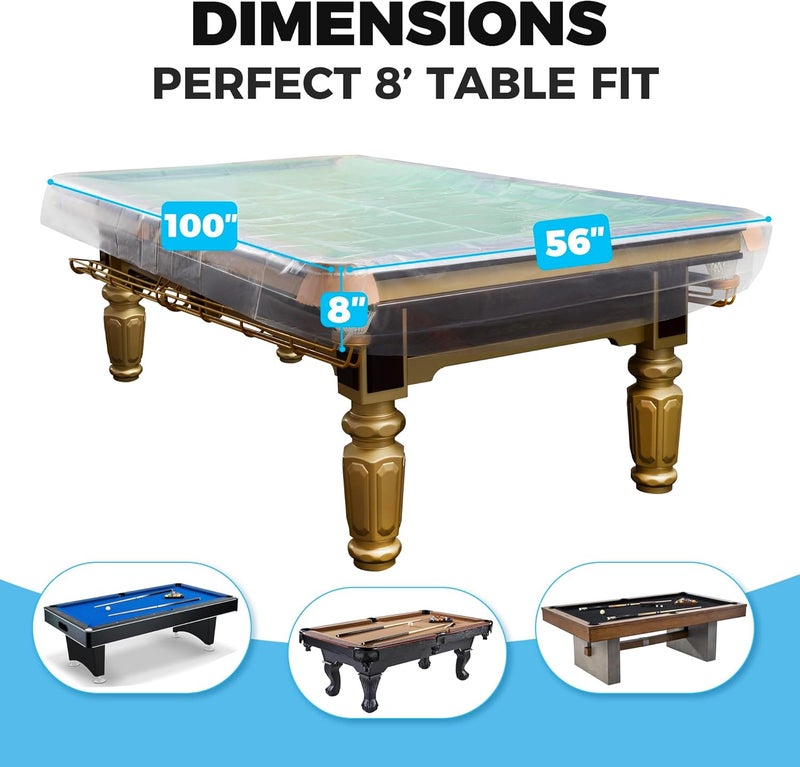 Storage Standard 2-Pack Billiard & Pool Table Cover 8 Feet - Reusable Heavy-Duty Clear Plastic, Standard 8ft Pool Table Covers, Waterproof Cover for Storage, Moving, & Dust Protection, 100" x 56" x 8" - Image 3